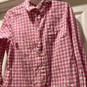 J. Crew Pink and White Gingham Button-Up Blouse